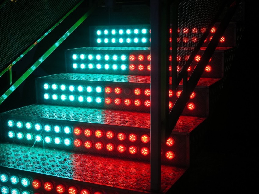 stairs steps backlight neon light bulbs blue red Transparent background PNG images complete pack