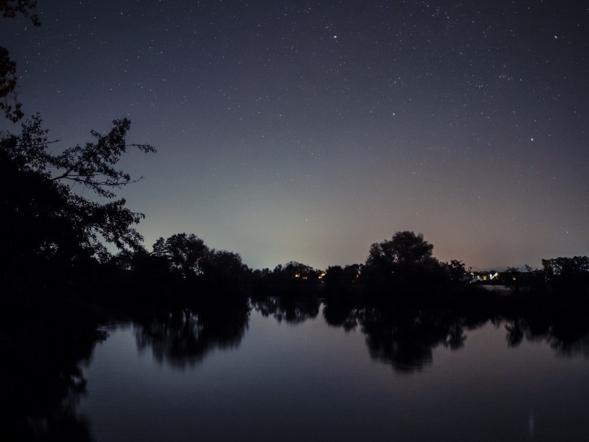 starry sky lake night landscape trees horizon Clear Background Isolation in PNG Format