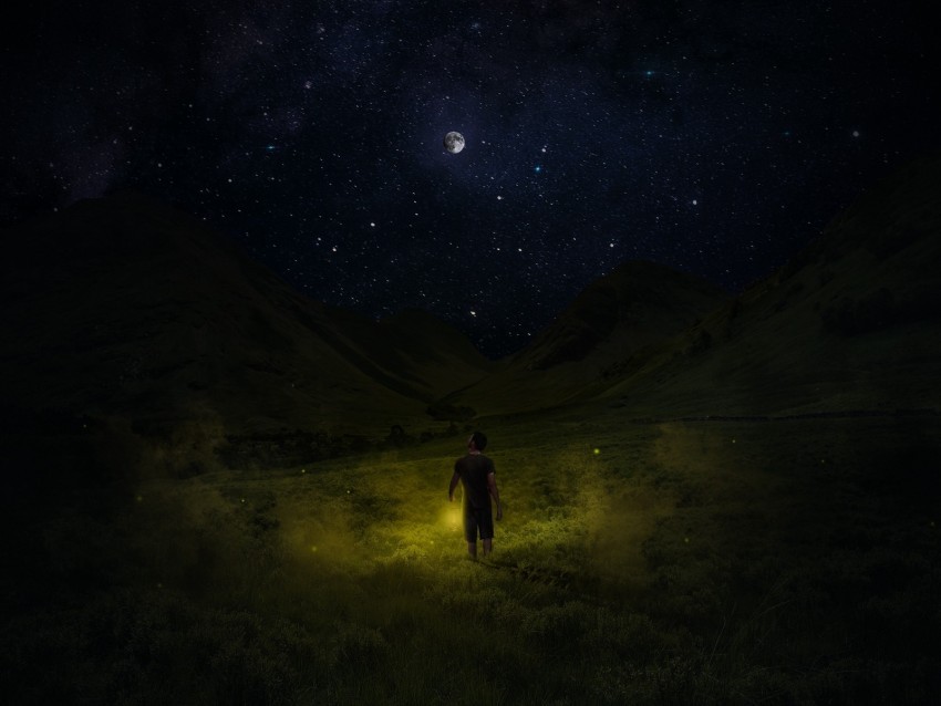 starry sky man night field sky grass PNG images with clear alpha layer