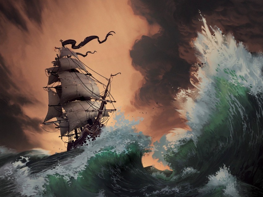 storm ship sea waves art Isolated Subject on HighQuality Transparent PNG