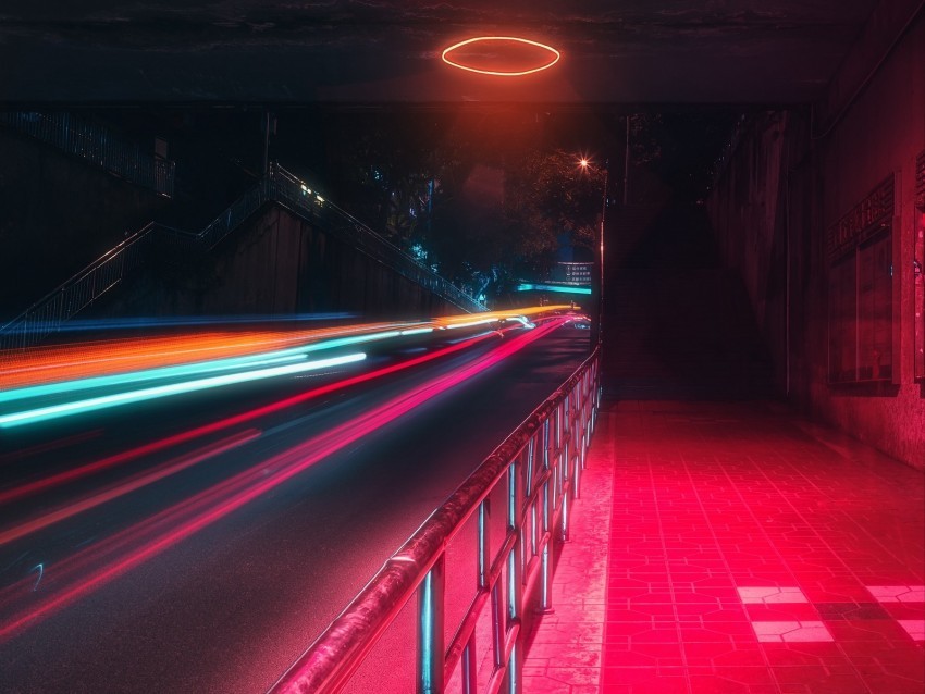 street neon lights motion long exposure night Transparent PNG Isolated Graphic with Clarity