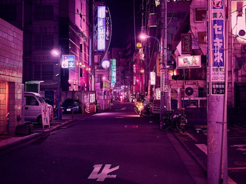 street neon night city backlight purple tokyo PNG Image with Clear Isolation 4k wallpaper