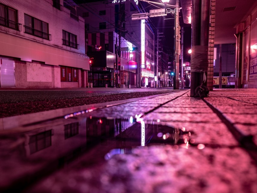 street puddle neon light night PNG Image Isolated with Clear Transparency