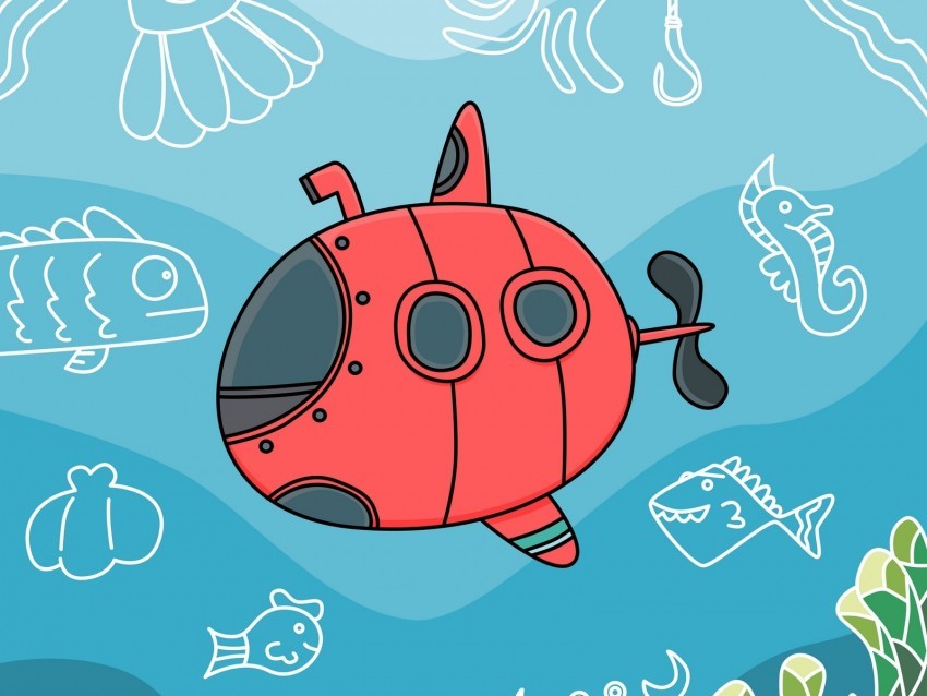 submarine fish depth art vector PNG with Isolated Object