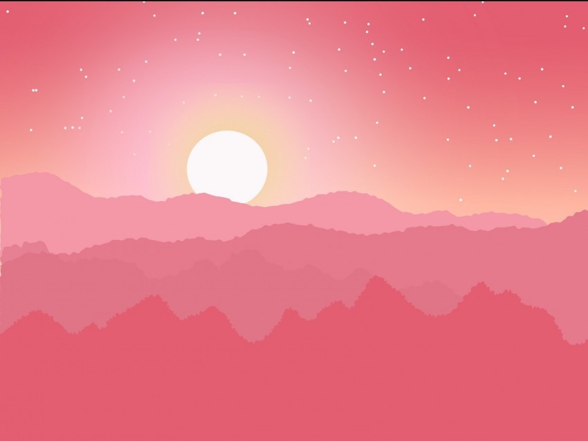 sun mountains horizon stars pink vector PNG Isolated Object with Clear Transparency 4k wallpaper