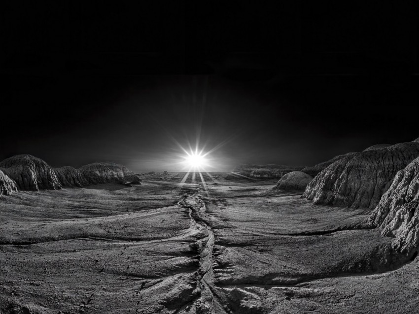 sundawn rays shine flash stone desert landscape bw Free download PNG images with alpha transparency