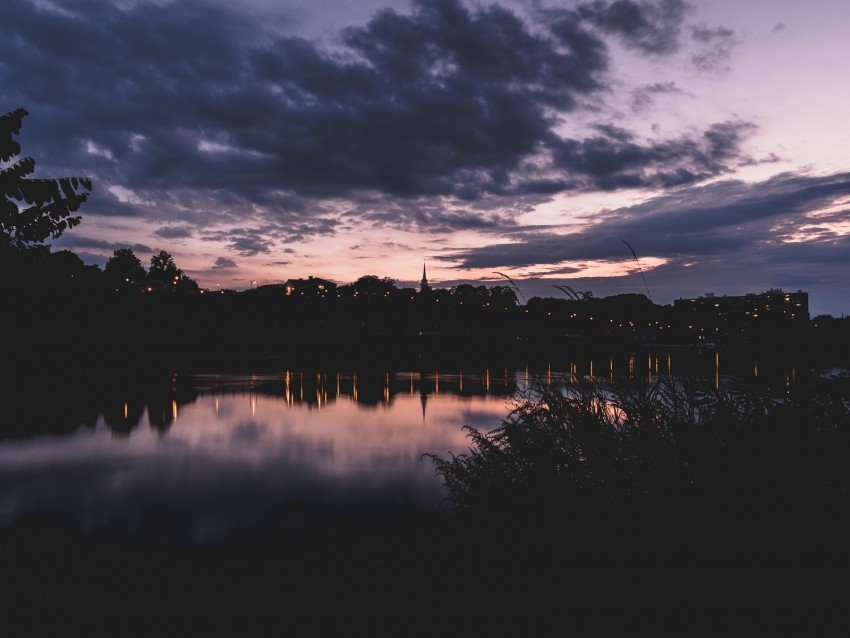 sunset night river buildings outlines highland park michigan PNG pics with alpha channel 4k wallpaper