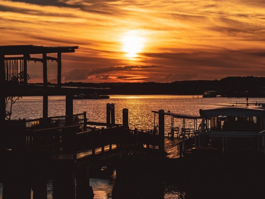 sunset pier river evening twilight Clear Background PNG Isolated Subject