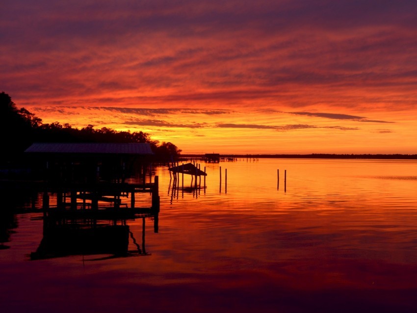 sunset sea horizon pier Isolated PNG Image with Transparent Background