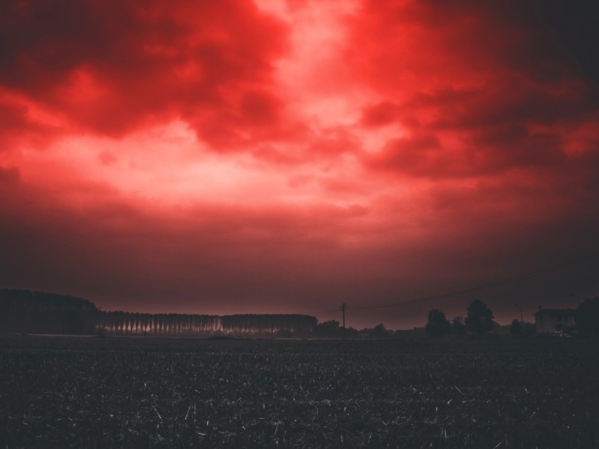 sunset sky horizon field clouds red Free download PNG with alpha channel extensive images 4k wallpaper