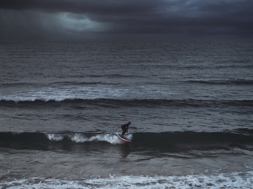 surfer surfing waves sea ocean overcast PNG Isolated Subject on Transparent Background