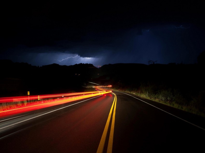 thunderstorm lightning road night markup turn Isolated Design Element in PNG Format