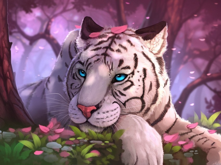 tiger art blue-eyed sight Clear Background PNG Isolation