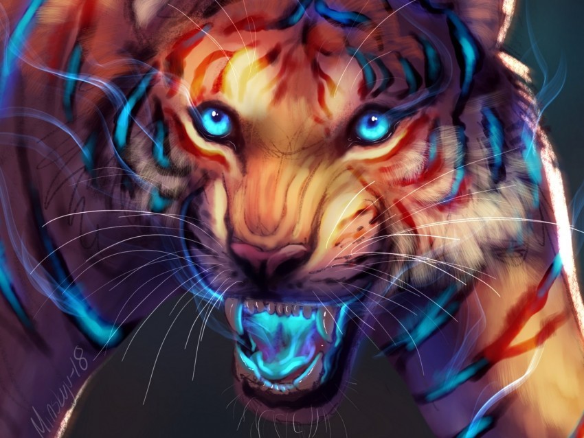 tiger art grin glow muzzle predator PNG clipart
