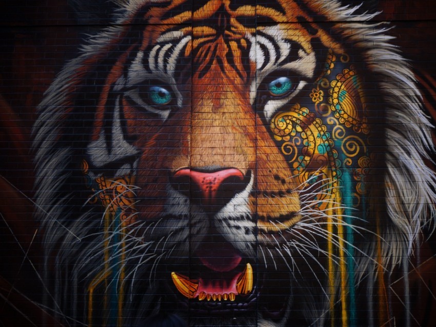 tiger graffiti street art wall colorful Free PNG images with alpha transparency compilation