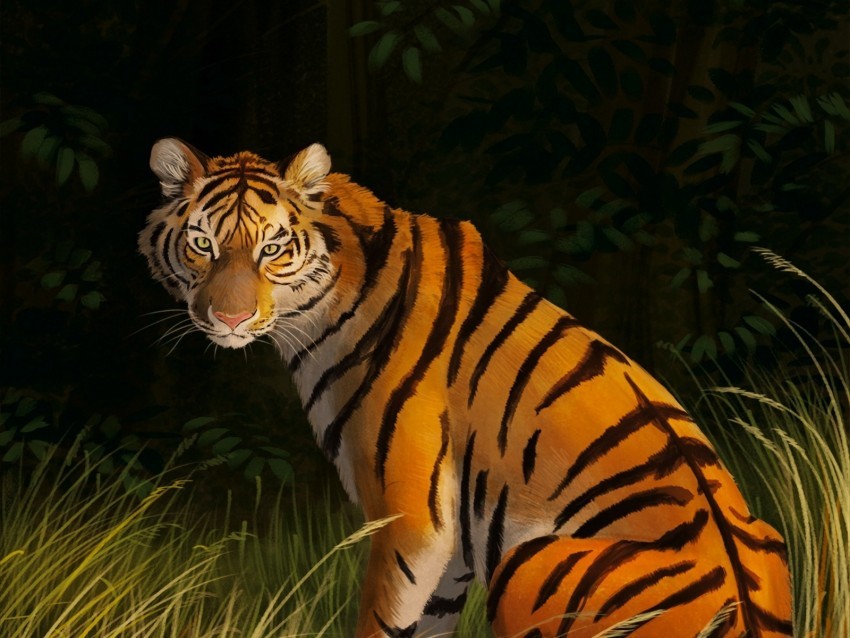 tiger grass art predator striped PNG images with transparent elements pack