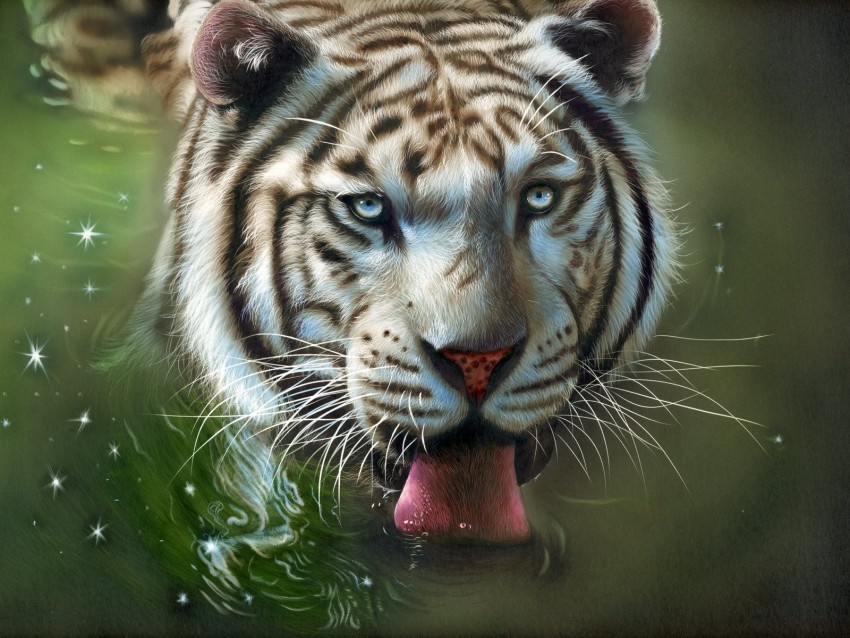 tiger protruding tongue art water PNG Isolated Subject with Transparency