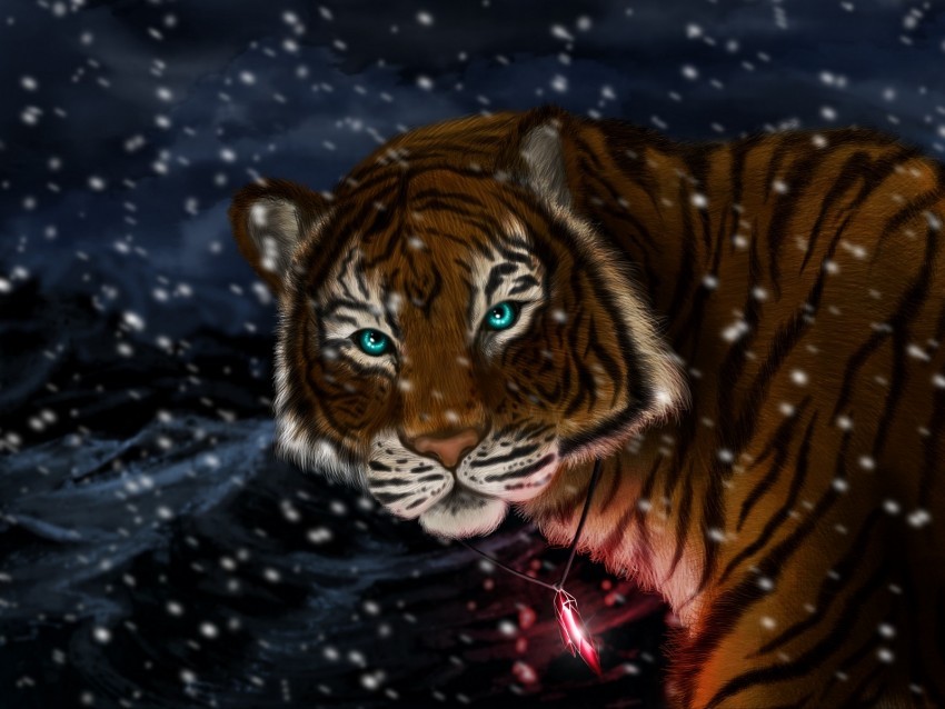 tiger snow art predator pendant glance PNG Graphic with Transparency Isolation