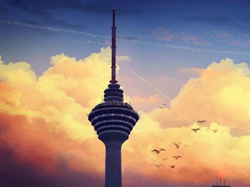 tower building architecture clouds art PNG for free purposes