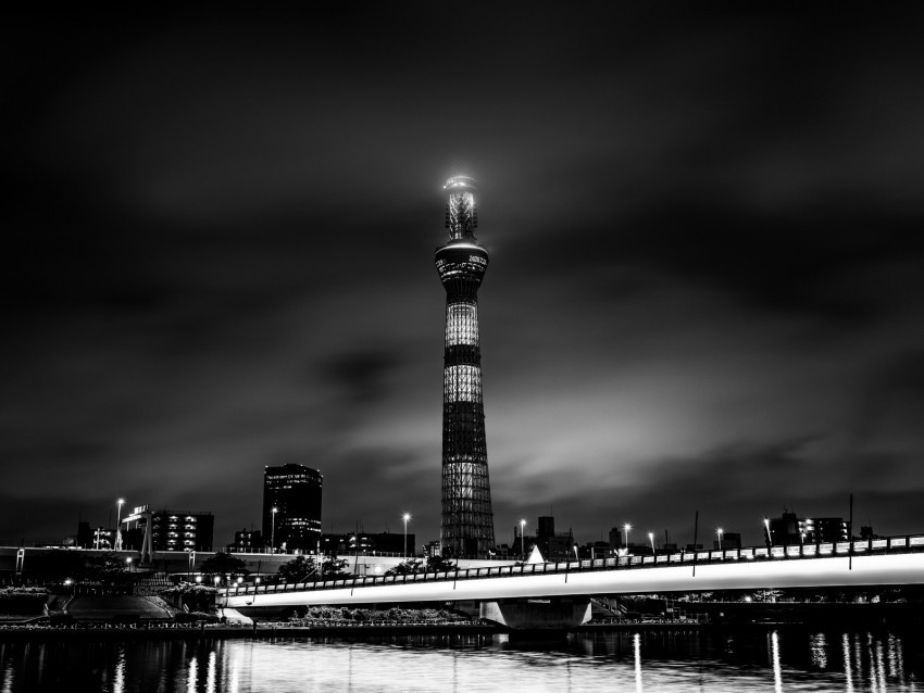 tower building bw night city architecture Transparent PNG stock photos 4k wallpaper