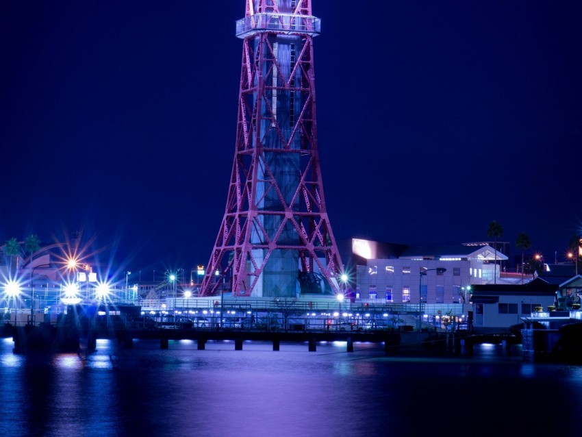 tower lighthouse night city pier fukuoka japan PNG transparent pictures for projects