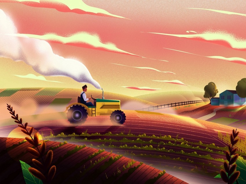 tractor field art agriculture Free PNG download no background 4k wallpaper