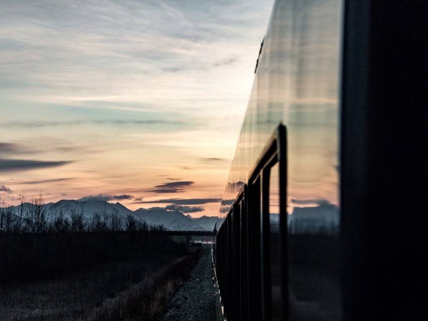 train sunset mountains landscape dusk PNG Image with Transparent Isolation