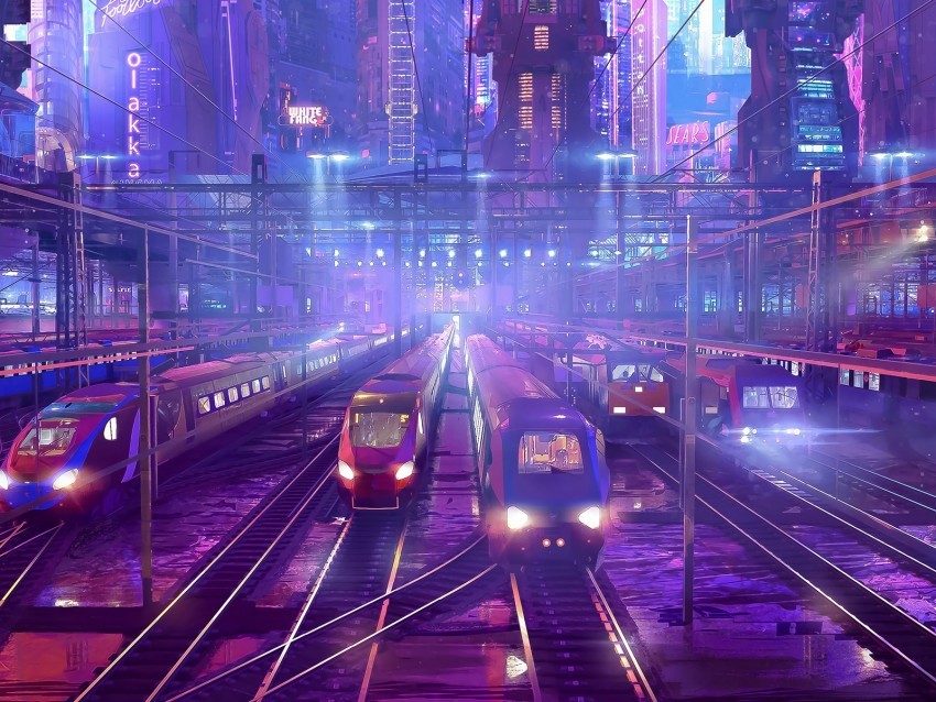trains railway station art cyberpunk HighQuality Transparent PNG Isolated Artwork