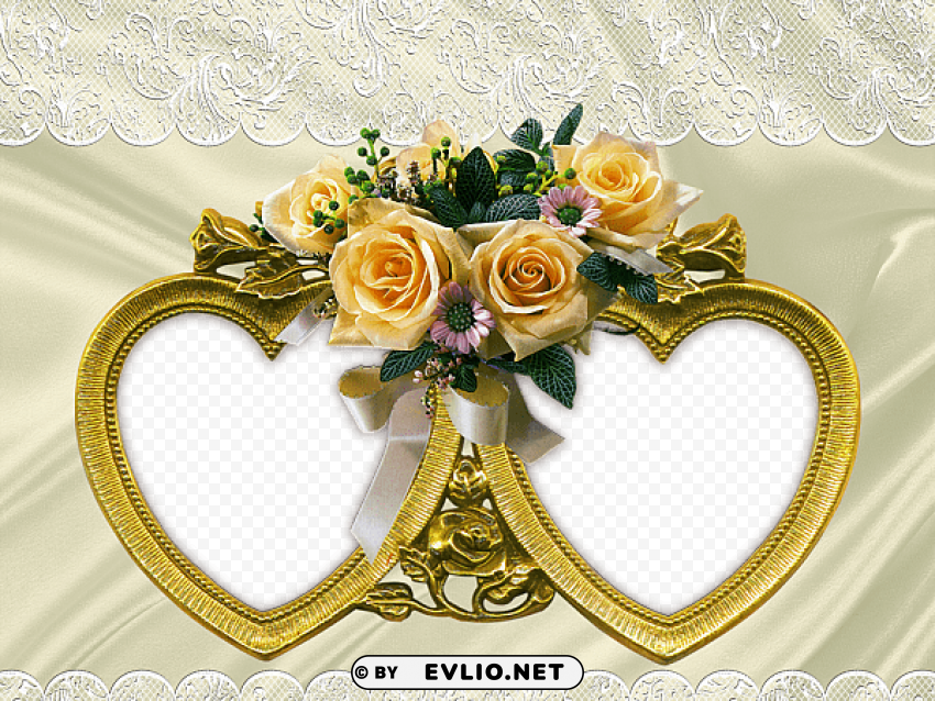 transparent frame with two hearts and bouquet of yellow roses Background-less PNGs