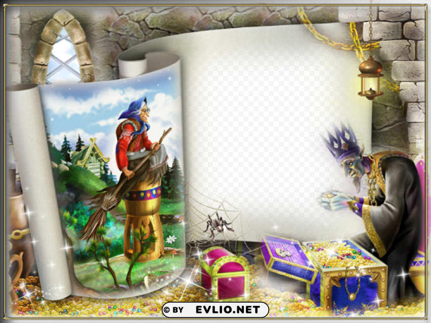  kids fairy tale world riding hagframe PNG Image with Transparent Isolated Graphic Element