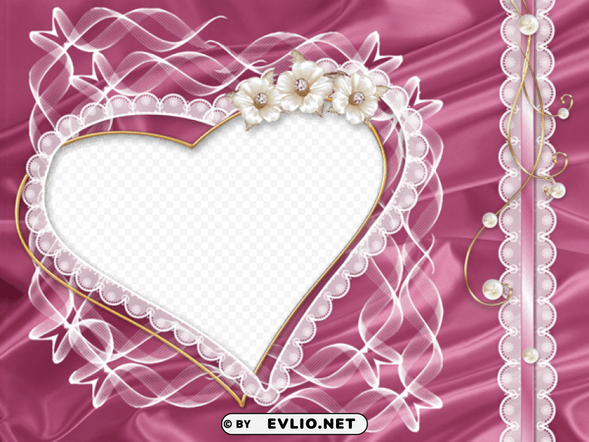 transparent pinkframe with heart and flowers Clear pics PNG