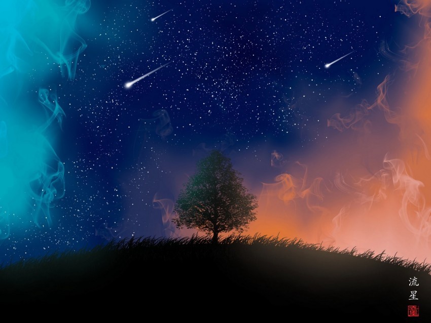 tree night stars art smoke meteors Clear PNG pictures broad bulk