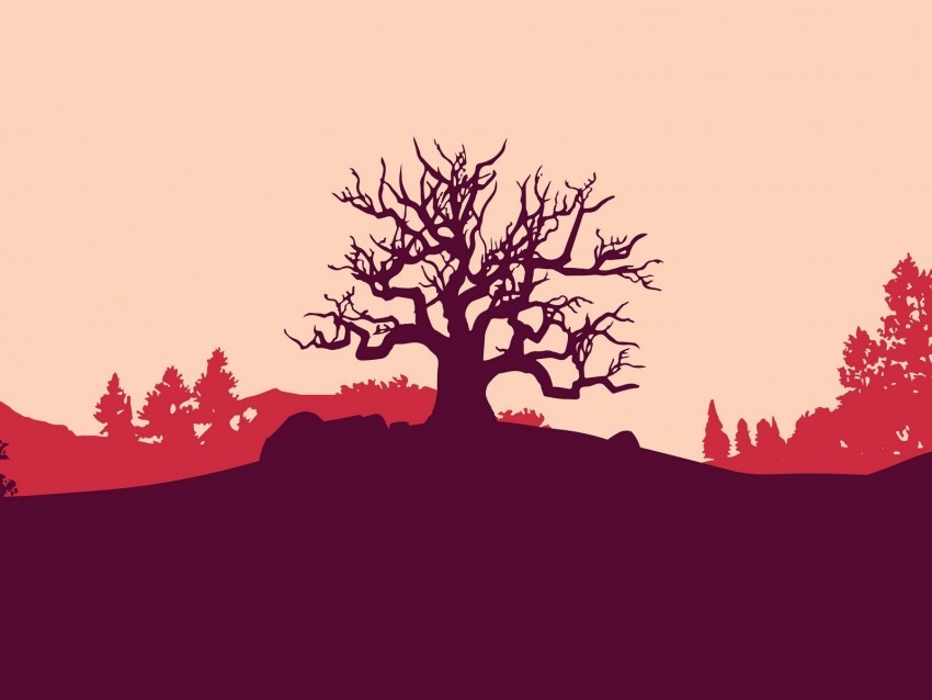 tree vector art hill landscape PNG with cutout background 4k wallpaper