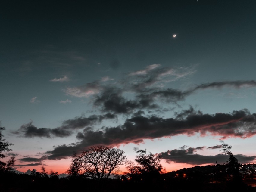 trees sunset sky night clouds moon Isolated Object on Transparent PNG 4k wallpaper