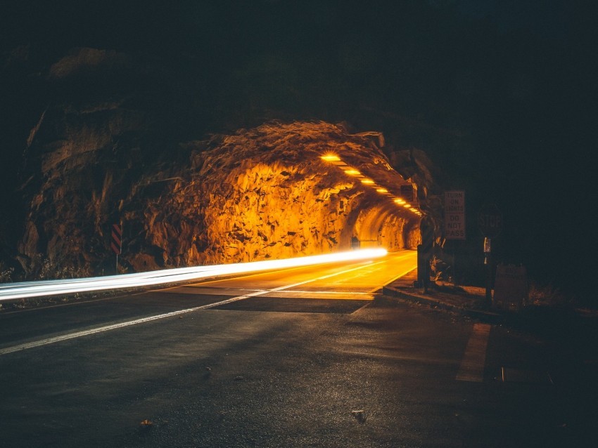 tunnel backlight movement dark rock long exposure road night Isolated Subject with Transparent PNG