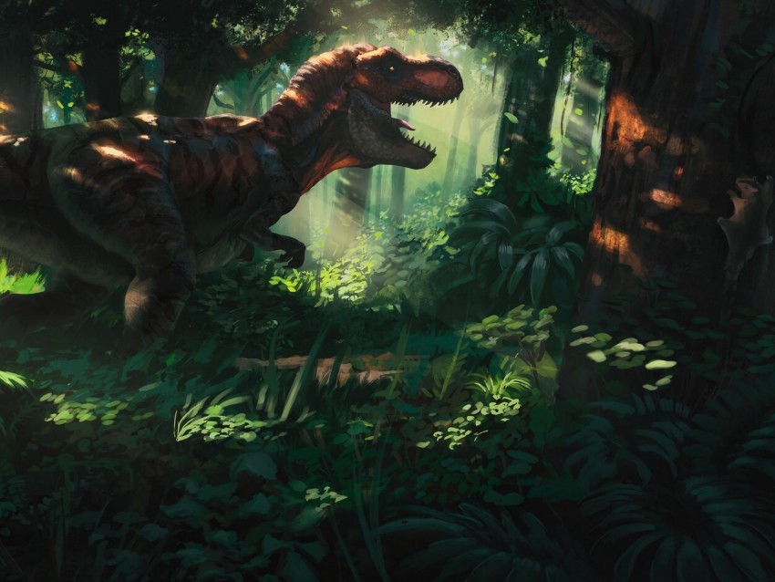 tyrannosaurus dinosaur jungle forest art Clear Background PNG with Isolation