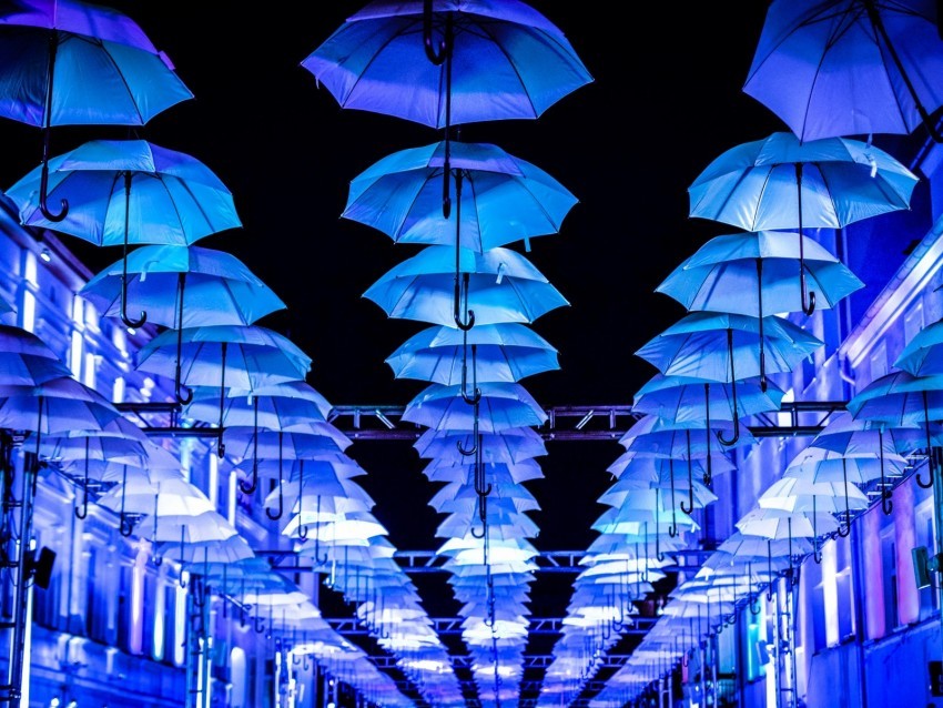 umbrellas scenery street illumination lights Isolated PNG Element with Clear Transparency