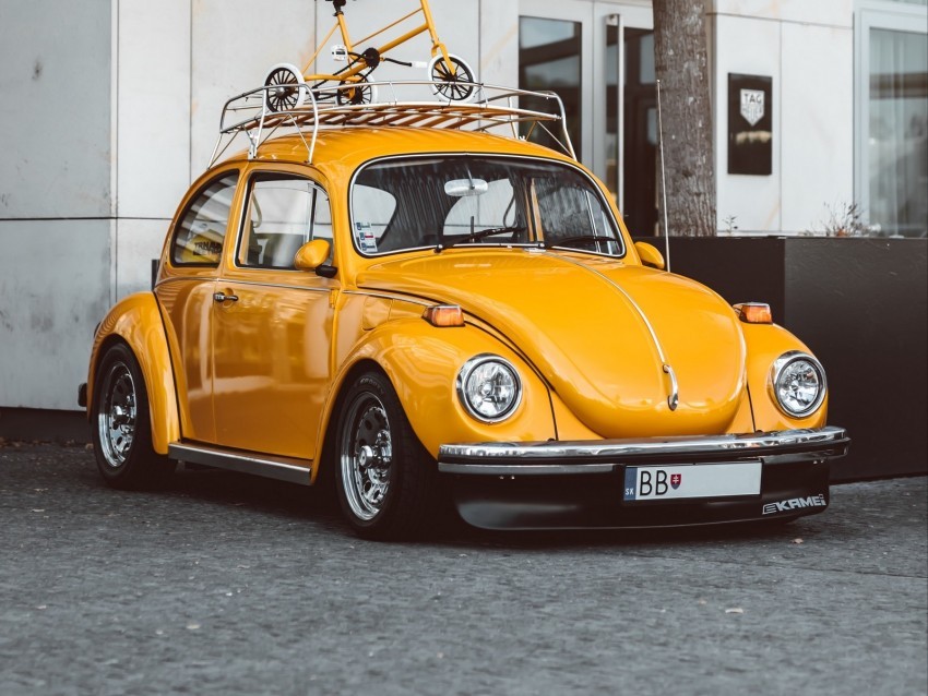 volkswagen beetle volkswagen car yellow retro Clear Background PNG Isolated Graphic Design