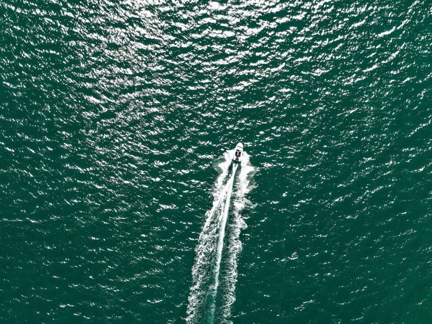 water boat aerial view waves sea HighResolution PNG Isolated Artwork
