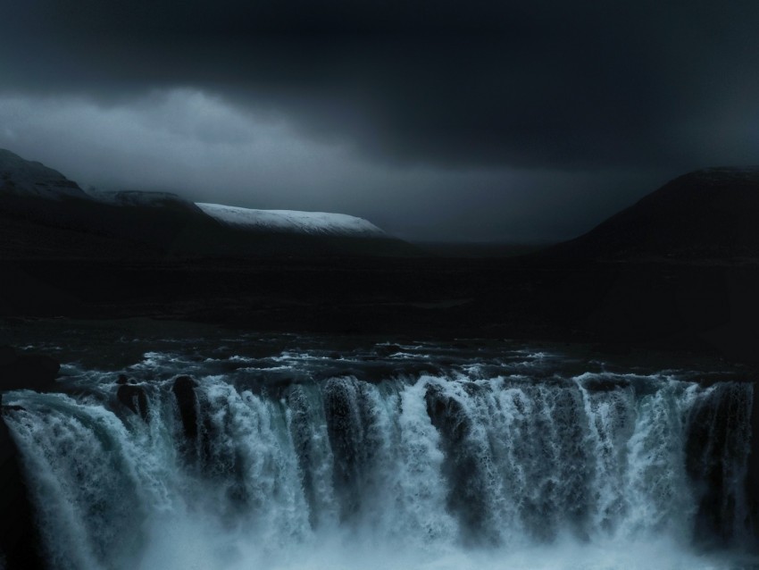 waterfall flow fog dark overcast Isolated Graphic in Transparent PNG Format