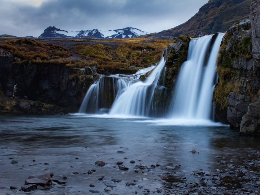 waterfall flow water mountains PNG clear background