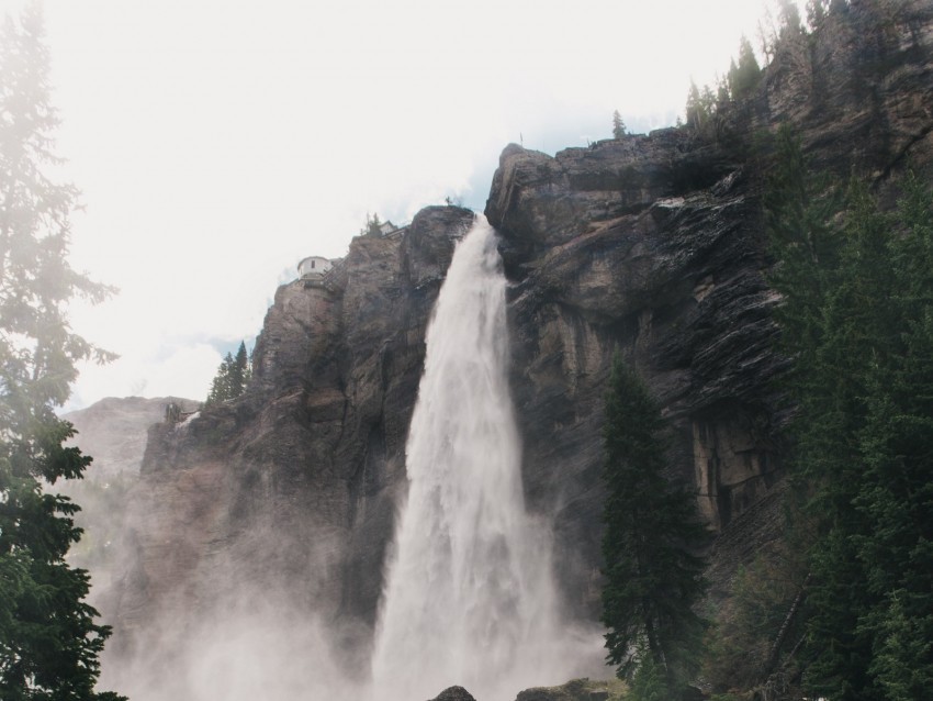 waterfall fog trees stones landscape Isolated Subject in Transparent PNG Format 4k wallpaper