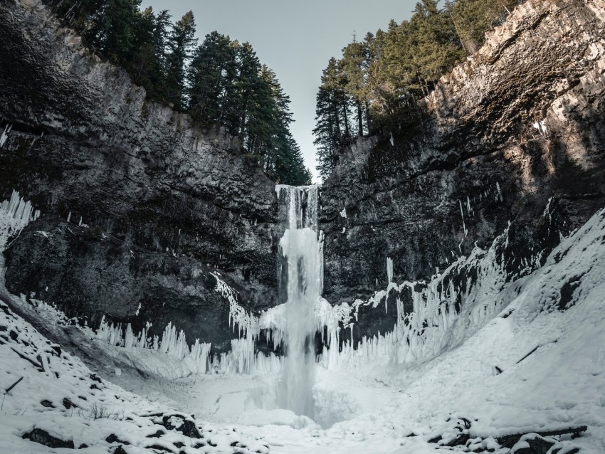 waterfall ice snow cliff trees Clear pics PNG 4k wallpaper