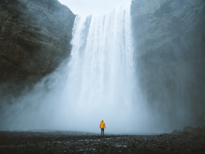 waterfall silhouette man water clif PNG for design