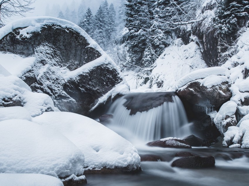 waterfall snow winter trees current PNG transparent images mega collection