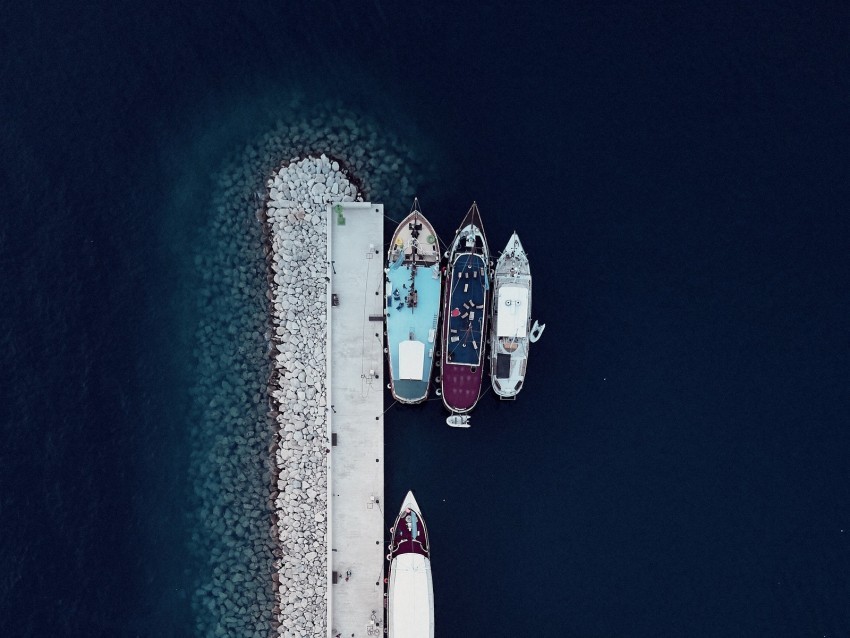 wharf pier boats aerial view Isolated Icon on Transparent PNG