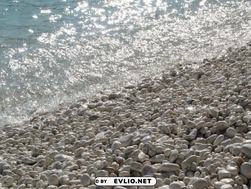 white beach pebbles and waves Isolated Element in Transparent PNG