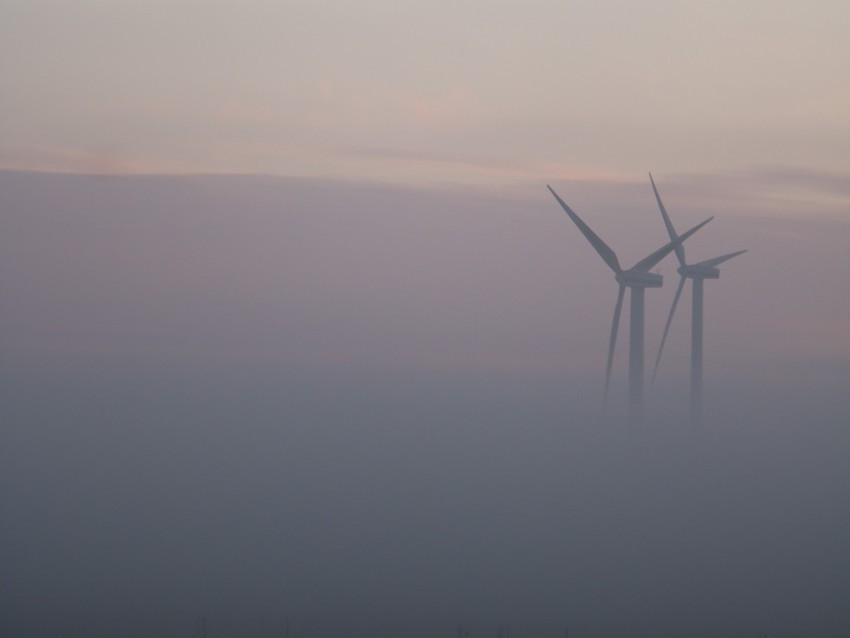 windmills fog field minimalism Isolated Item on Transparent PNG Format