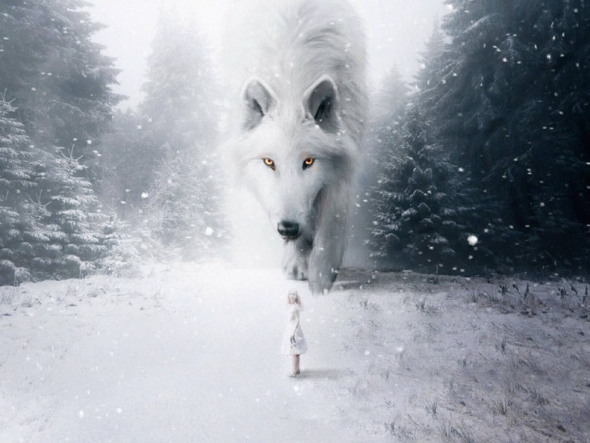 wolf child photoshop white snow fog PNG files with no background free 4k wallpaper