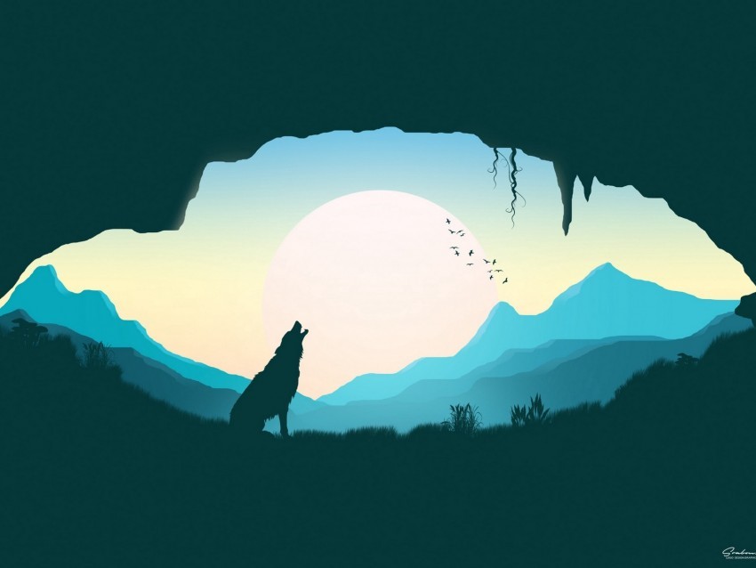 wolf silhouette art cave PNG clear images 4k wallpaper